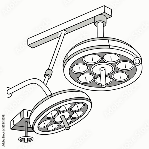 Modern surgical operating room lights with multiple reflectors providing bright illumination for medical procedures