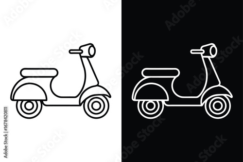Simple Scooter Line Icon. Minimalist Side View Outline Vector Illustration