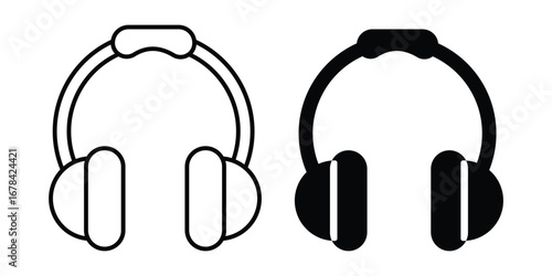 Line and solid icon of headphones on isolated white background. Headphone icon vector for web and mobile app. headphones sign vector illustration.