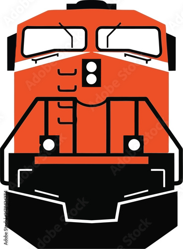 Orange diesel locomotive front view vector illustration rail transport engine isolated graphic vector