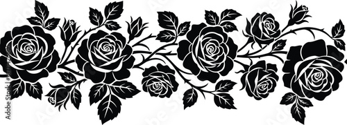 Elegant black rose border illustration romantic floral vine design for decoration and craft projects vector