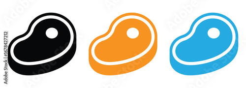 Steak Icons Set. Vector,Simple steak icons in black, orange, and blue colors.Steak meat icon isolated on white background.