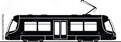 Modern electric tram silhouette vector public transportation city rail vehicle urban commute transport icon graphic vector