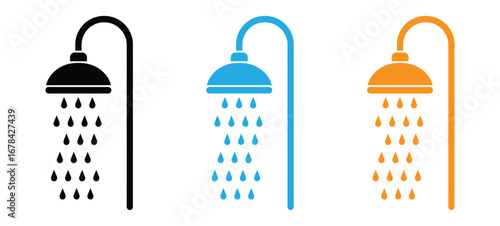 Colorful shower icons for bathroom design and plumbing needs,Shower icon Symbol mark in filled style,Shower icon. A shower is a place in which a person bathe under a spray of typically warm