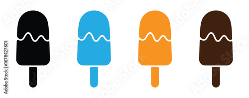 Colorful frozen popsicles with chocolate dip summer treat.Popsicle Icon Design Vector Symbol Ice Cream,ice cream icon set vector illustration isolated on white background.
