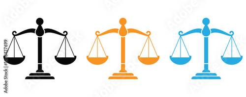 Scales icon set .Law scale icon.Justice sign ,Scales of justice icons representing legal balance, equality.Scales icon set. Justice scales. Weight scales. Scales vector icon. Vector illustrations