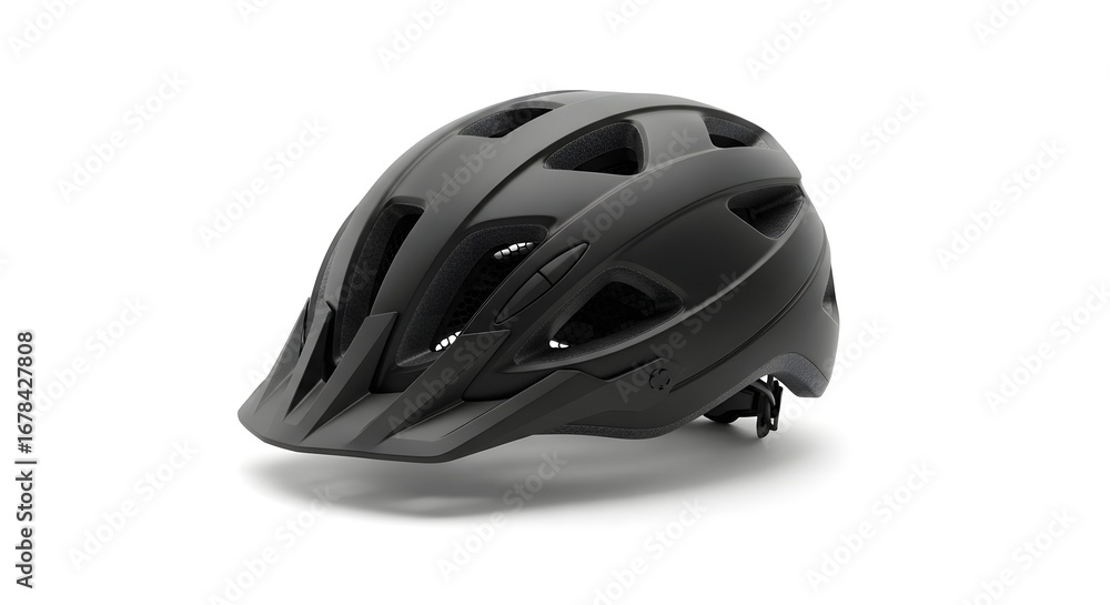 Fototapeta premium Black Helmet for Cyclists: A close-up studio shot of a sleek, black helmet, designed for cyclist safety.
