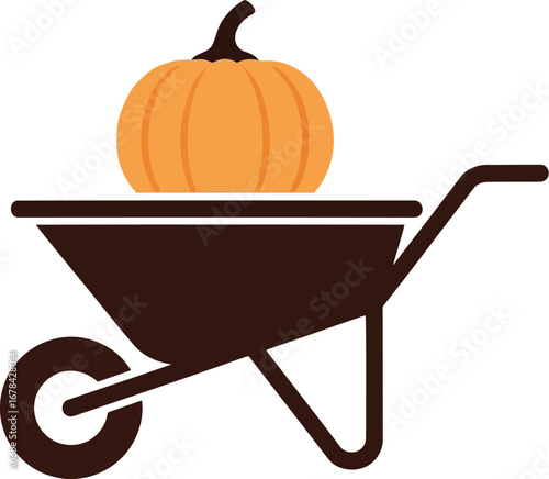 Autumn harvest pumpkin in a wheelbarrow vector illustration seasonal farm transport gardening equipment agricultural symbol vector
