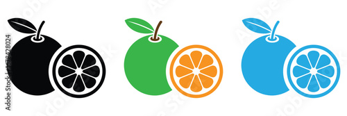 Orange slice shape set. Grapefruit black symbol collection. Mandarin elements.Vibrant citrus slices for summer promotions and healthy living