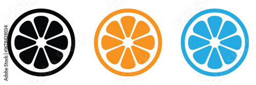 Orange slice shape set. Grapefruit black symbol collection. Mandarin elements.Vibrant citrus slices for summer promotions and healthy living