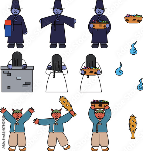 Traditional Korean folk style Halloween costumes and festive decorations