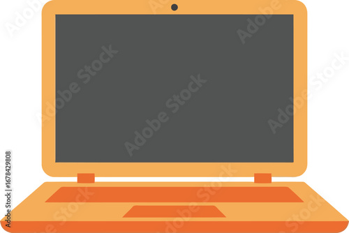 Orange laptop computer illustration digital technology device open portable notebook technology gadget isolated graphic vector