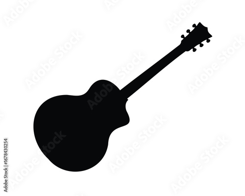 Silhouette of an acoustic guitar with visible strings and tuning pegs