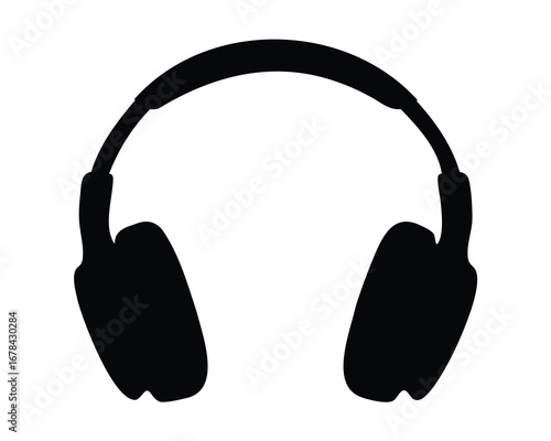 Simple black silhouette illustration of a pair of over ear headphones