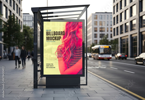Bus Stop LightBox Billboard Mockup with Generative AI