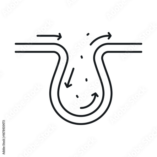 Pore cleansing icon depicting the flow of cleansers and the removal of impurities from clogged skin pores. It demonstrates effective skin care techniques.