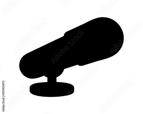 Simple black silhouette illustration of a microphone on white background