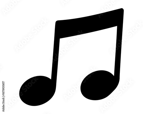 Isolated black musical note represents eighth note rhythm on white backdrop