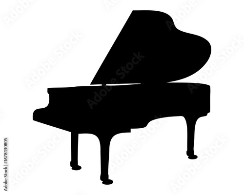 Grand piano silhouette, artistic black musical instrument for concert performance and art