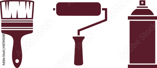 Paintbrush roller spray can flat icons vector set tools for painting renovation home improvement vector