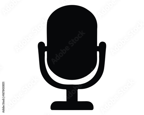A black silhouette of a microphone, on a white background