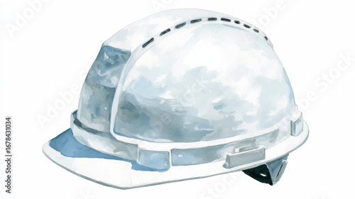Vector illustration of white construction helmet. Watercolor painting.