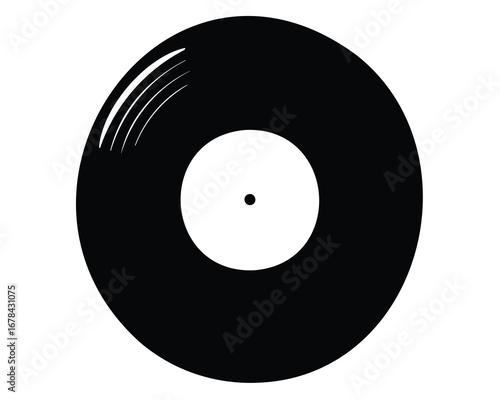 Black and white vinyl record with white circle and spindle hole