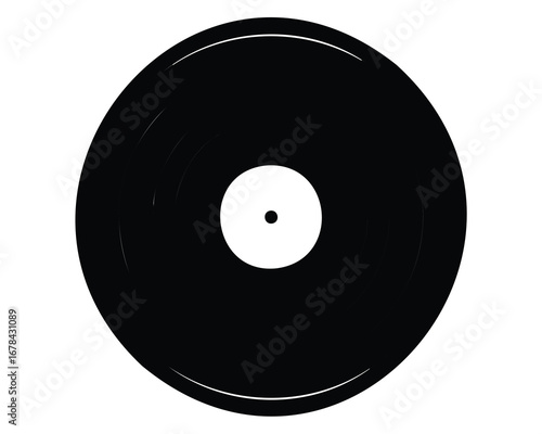 Silhouette of a vinyl record with a white label on white background