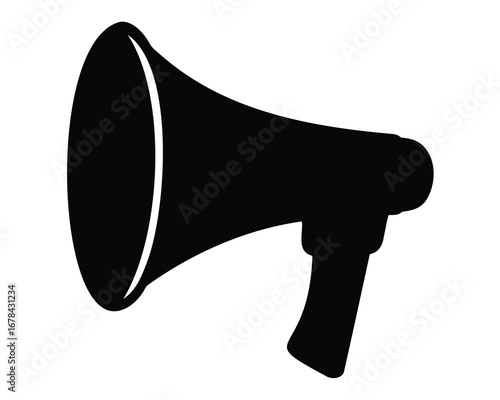 Black silhouette of a megaphone or bullhorn, ideal for announcements