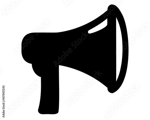 Black megaphone illustration representing voice, announcement, or public speaking concept