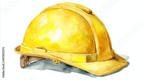 Vector illustration of yellow construction helmet. Watercolor painting.