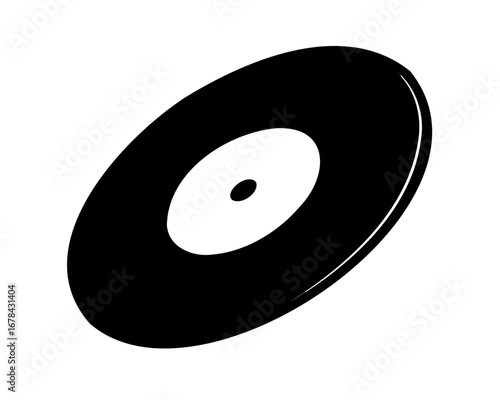A stark black and white minimalist illustration of a vinyl record