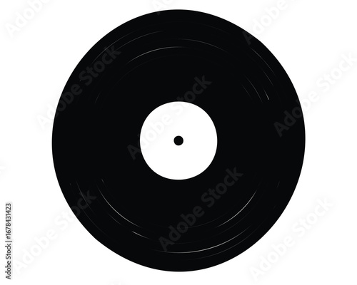A vintage black vinyl record with a white center on a white background