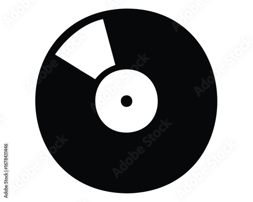 Black and white vector image of a vinyl record icon symbol