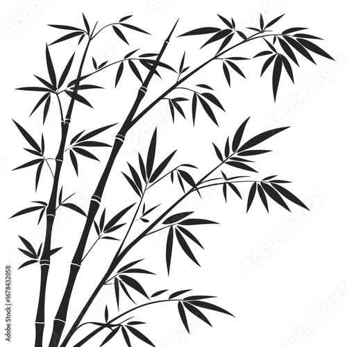 Elegant black bamboo stalks and leaves silhouette