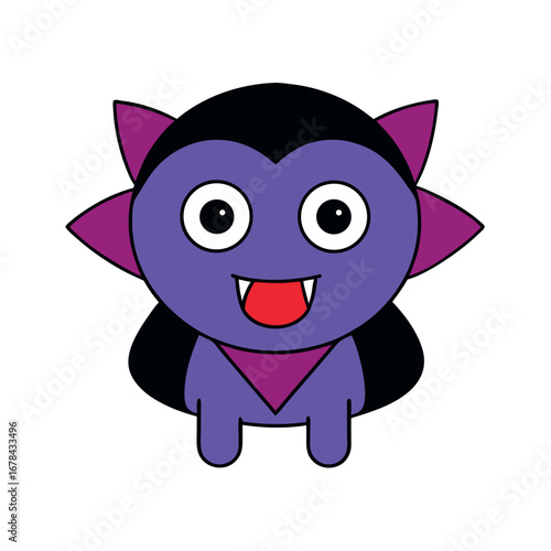 Cute cartoon vampire character with small fangs smiling Vector illustration