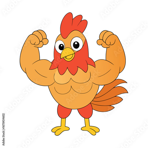 Cartoon muscular rooster character, Muscular rooster mascot logo, Muscular cartoon rooster vector cartoon illustration
