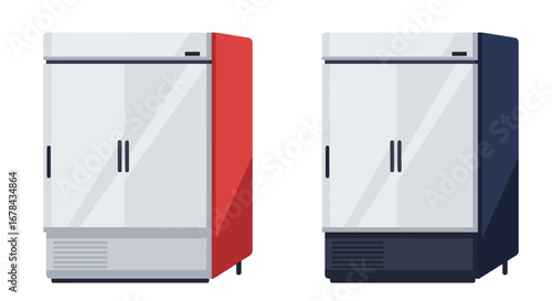 Dual color refrigerators in modern design with red and blue accents