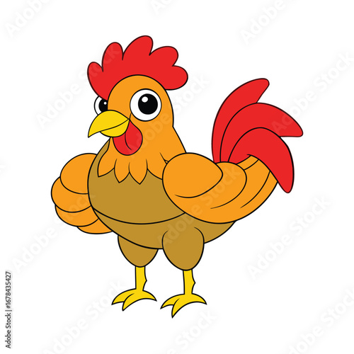 Cartoon muscular rooster character, Muscular rooster mascot logo, Muscular cartoon rooster vector cartoon illustration