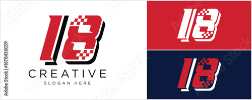 number 18 racing Red color for sports, racing, and T shirt and jersey