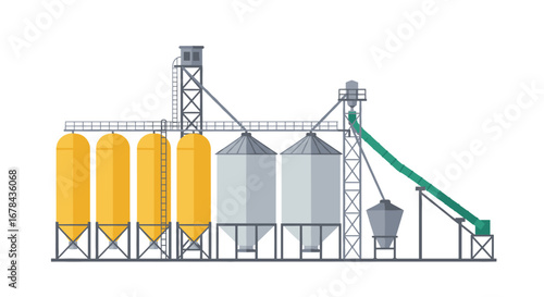 Modern flat design of industrial grain storage facility