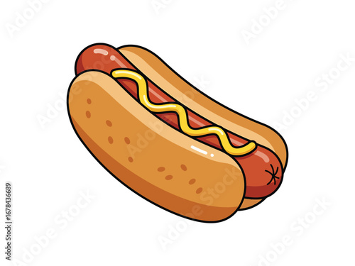 Vector illustration of a hot dog with mustard on a white background