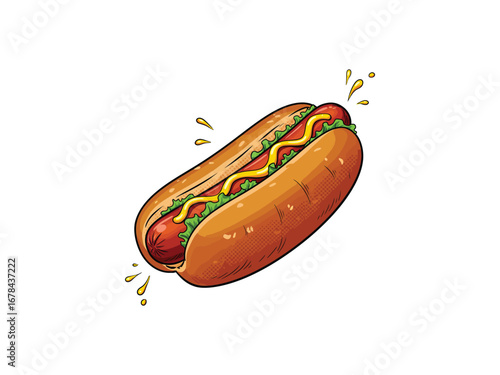 Vector Illustration of a Hot Dog with Mustard and Greens