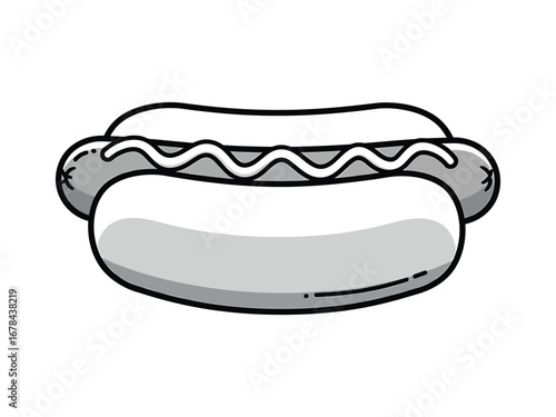 Vector illustration of a hot dog with mustard on a white background