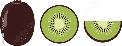 Fresh kiwi fruit whole sliced and wedge healthy natural food isolated on white vector