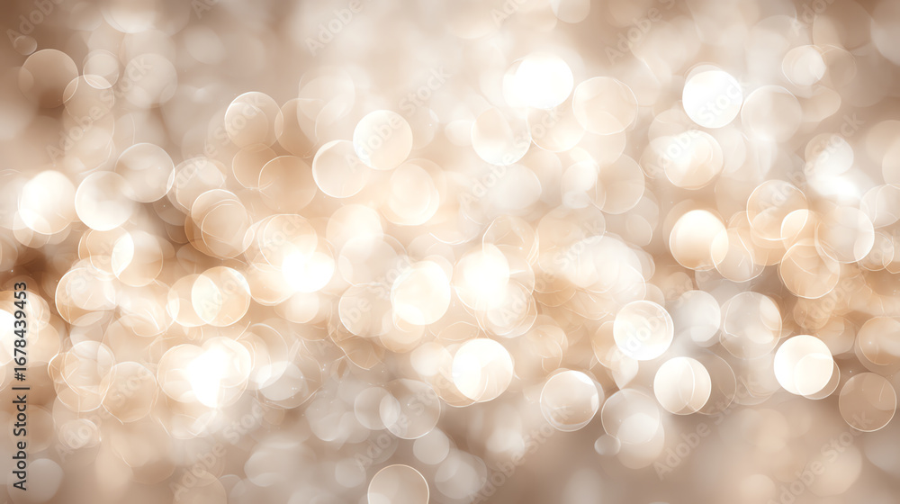 Fototapeta premium Soft golden bokeh lights create a warm, dreamy, and festive abstract background with blurred circular highlights and shimmering glow