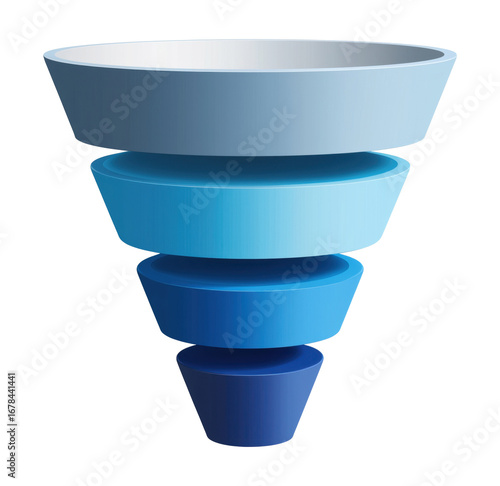 Funnel chart template with four layers for business concepts isolated on transparent background