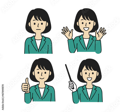 Businesswoman Gesturing Greetings Approval Presentation and Neutral Expressions Vector