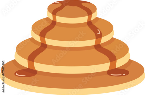 Delicious pancake fountain stack with syrup drizzle sweet breakfast treat food vector