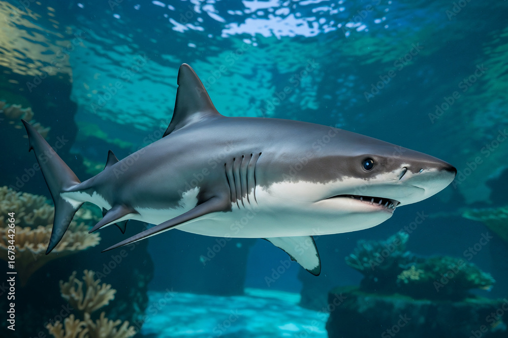 Fototapeta premium Great White Shark Underwater: Powerful Predator in its Habitat